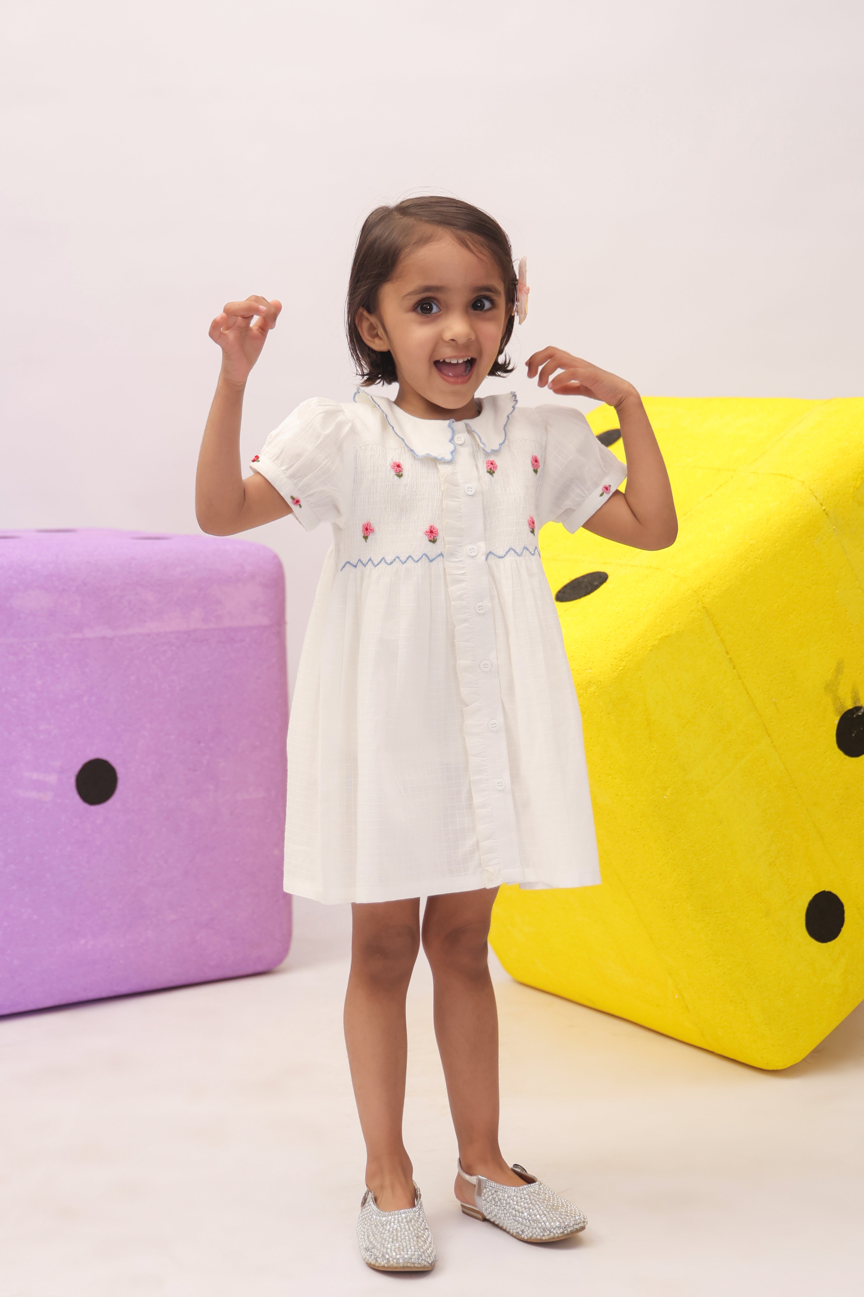 White Embroidered Peter Pan Collar Dress