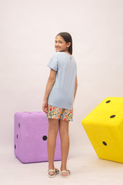 Skyfield Embroidered Top & Floral Skit/ Shorts Set