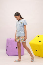 Skyfield Embroidered Top & Floral Skit/ Shorts Set