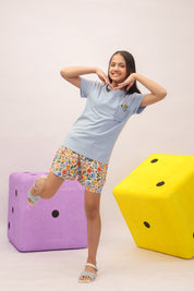 Skyfield Embroidered Top & Floral Skit/ Shorts Set