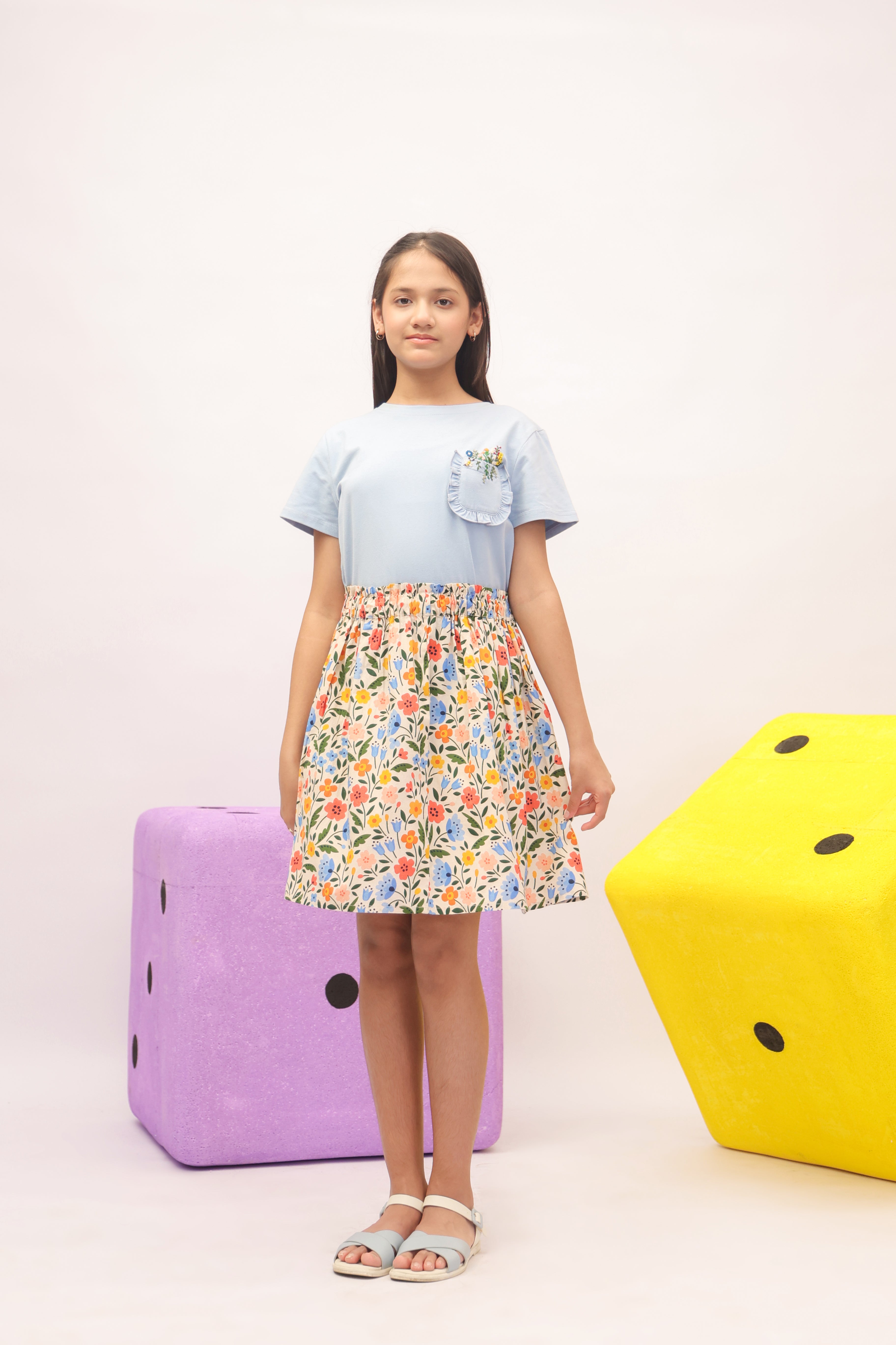 Skyfield Embroidered Top & Floral Skit/ Shorts Set