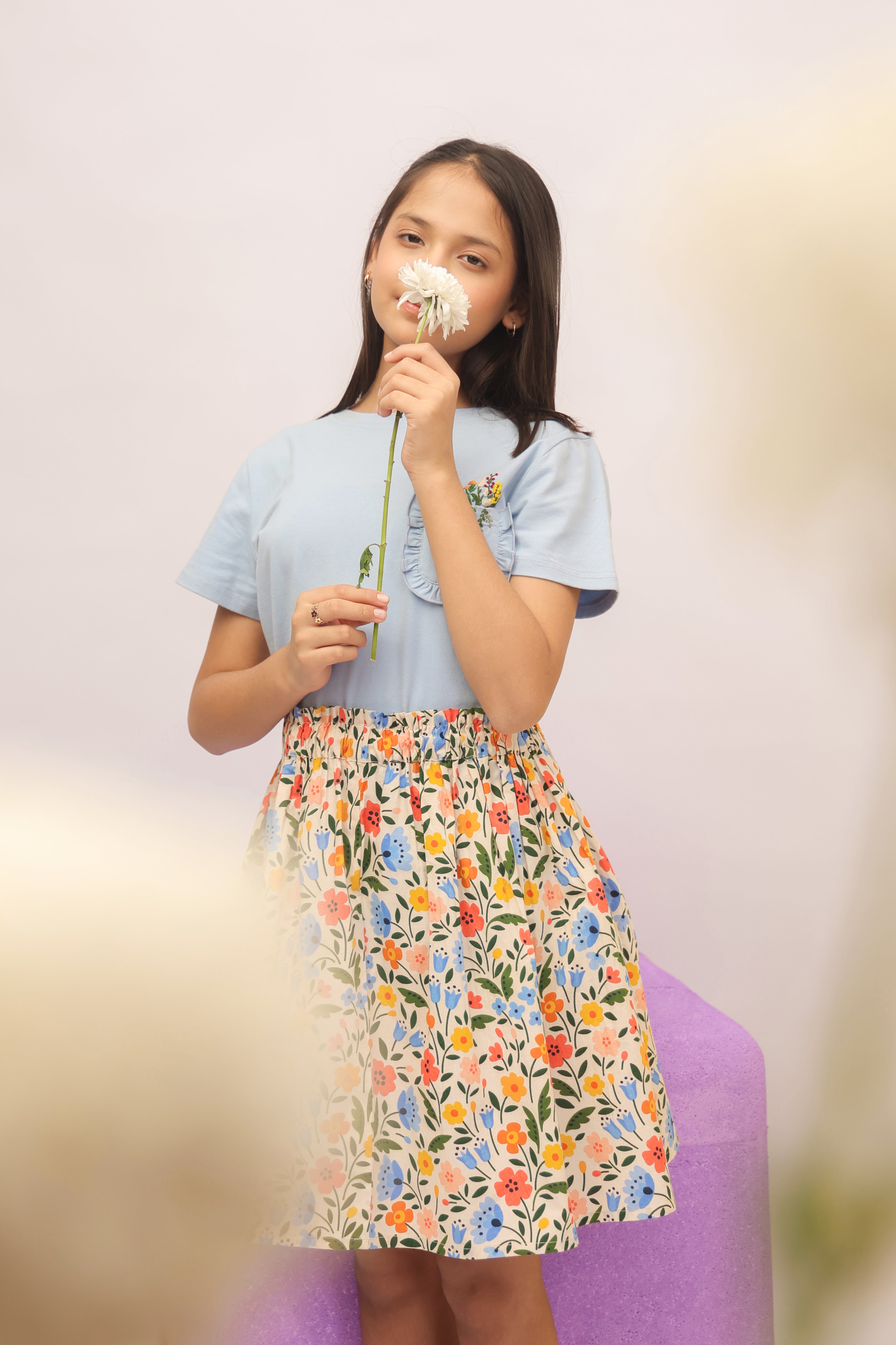 Skyfield Embroidered Top & Floral Skit/ Shorts Set