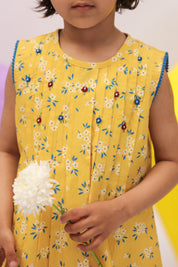 Yellow Ditsy Floral Pleated Dress