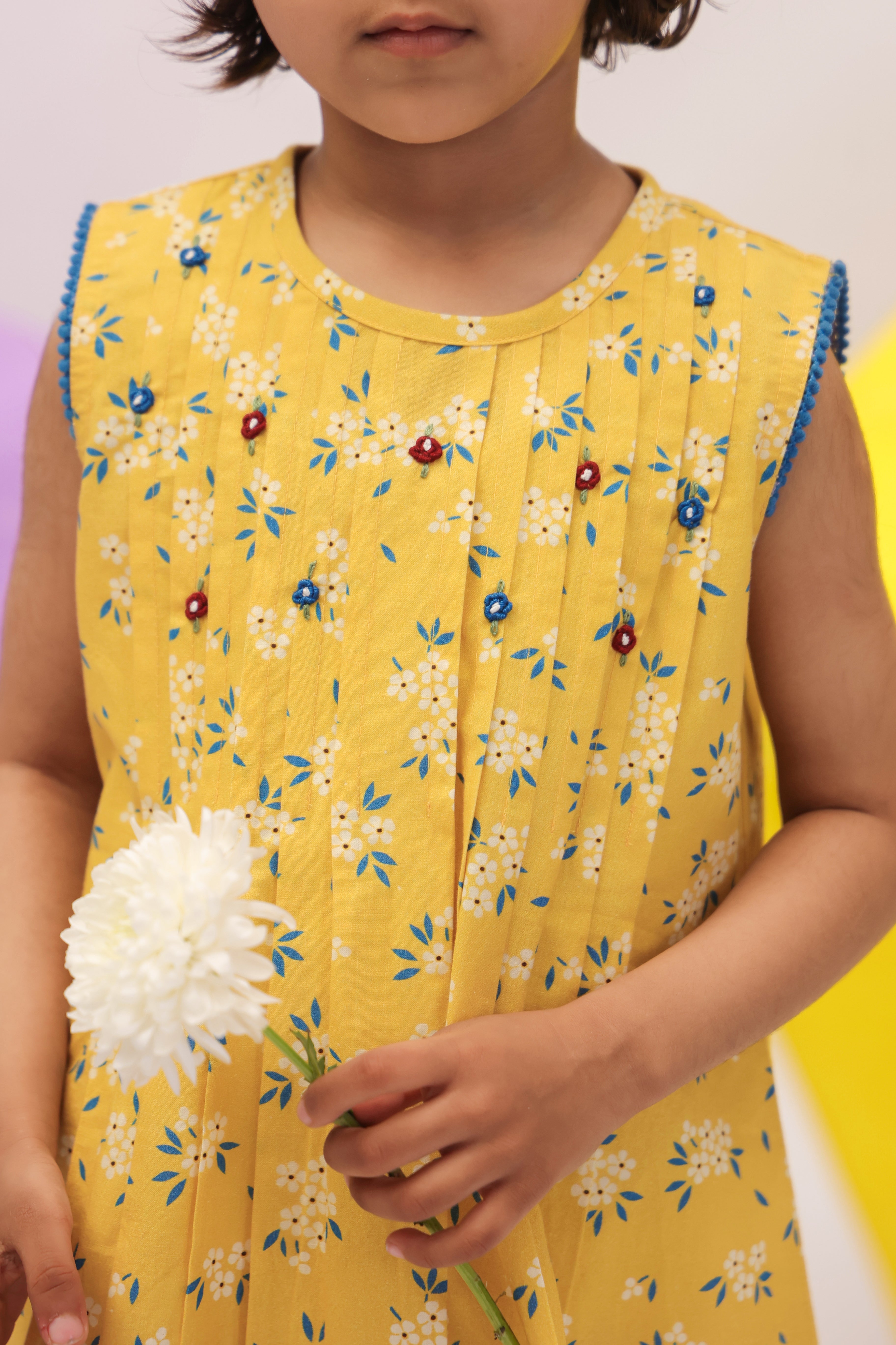 Yellow Ditsy Floral Pleated Dress