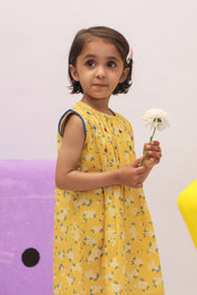 Yellow Ditsy Floral Pleated Dress