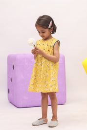 Yellow Ditsy Floral Pleated Dress