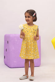 Yellow Ditsy Floral Pleated Dress