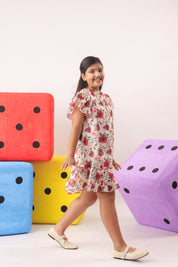 Red Floral Organza Ruffle Dress for Girls