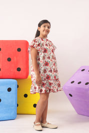 Red Floral Organza Ruffle Dress for Girls