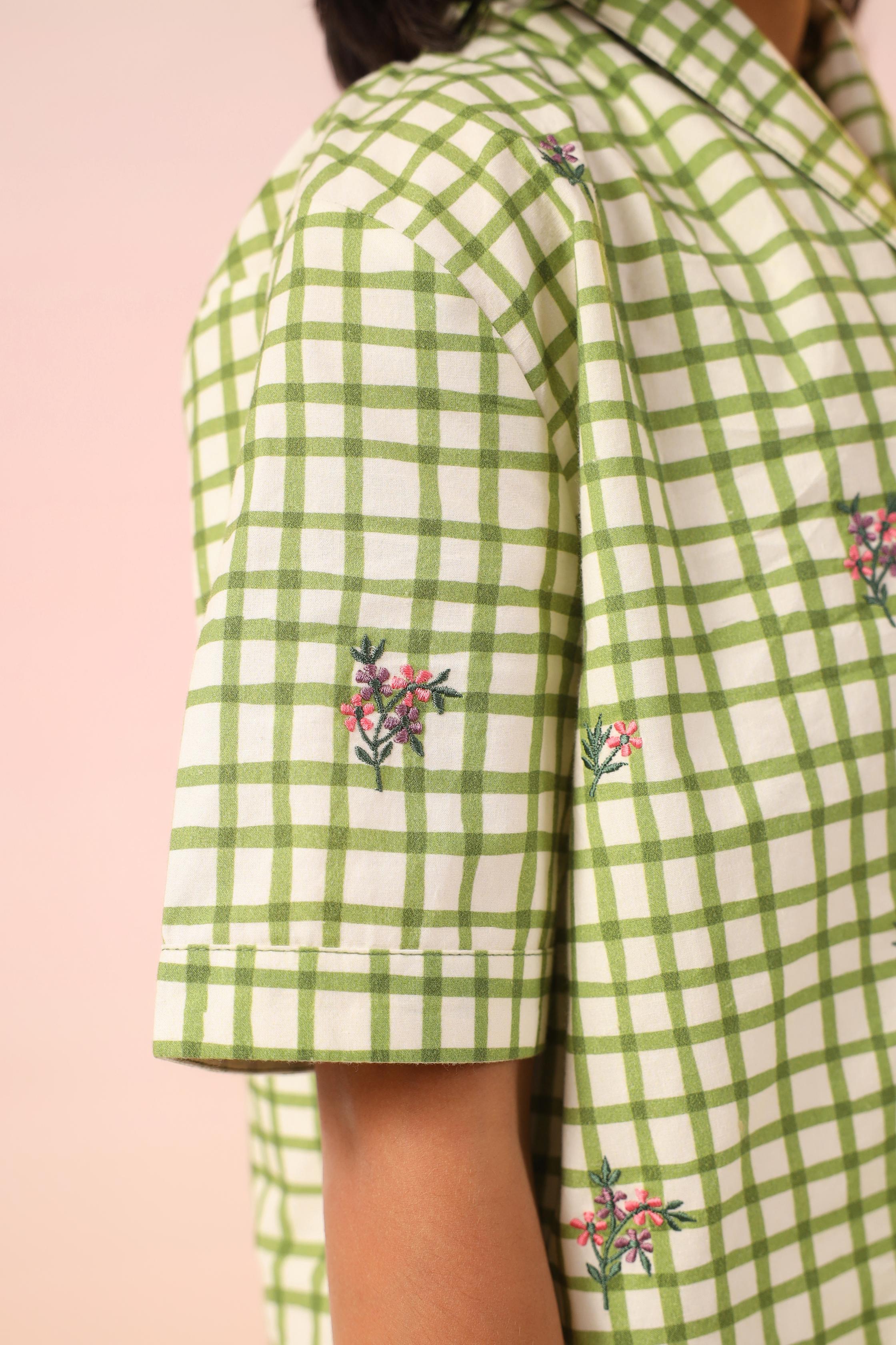 Green Checks Girls PJ Set