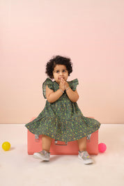 Green Block Print Infant Dress