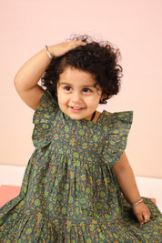 Green Block Print Infant Dress