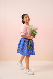 Pink & Blue Floral Skirt/Shorts Set