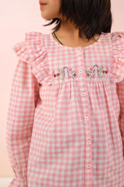 Pink Checks Embroidery Shirt