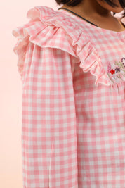 Pink Checks Embroidery Shirt