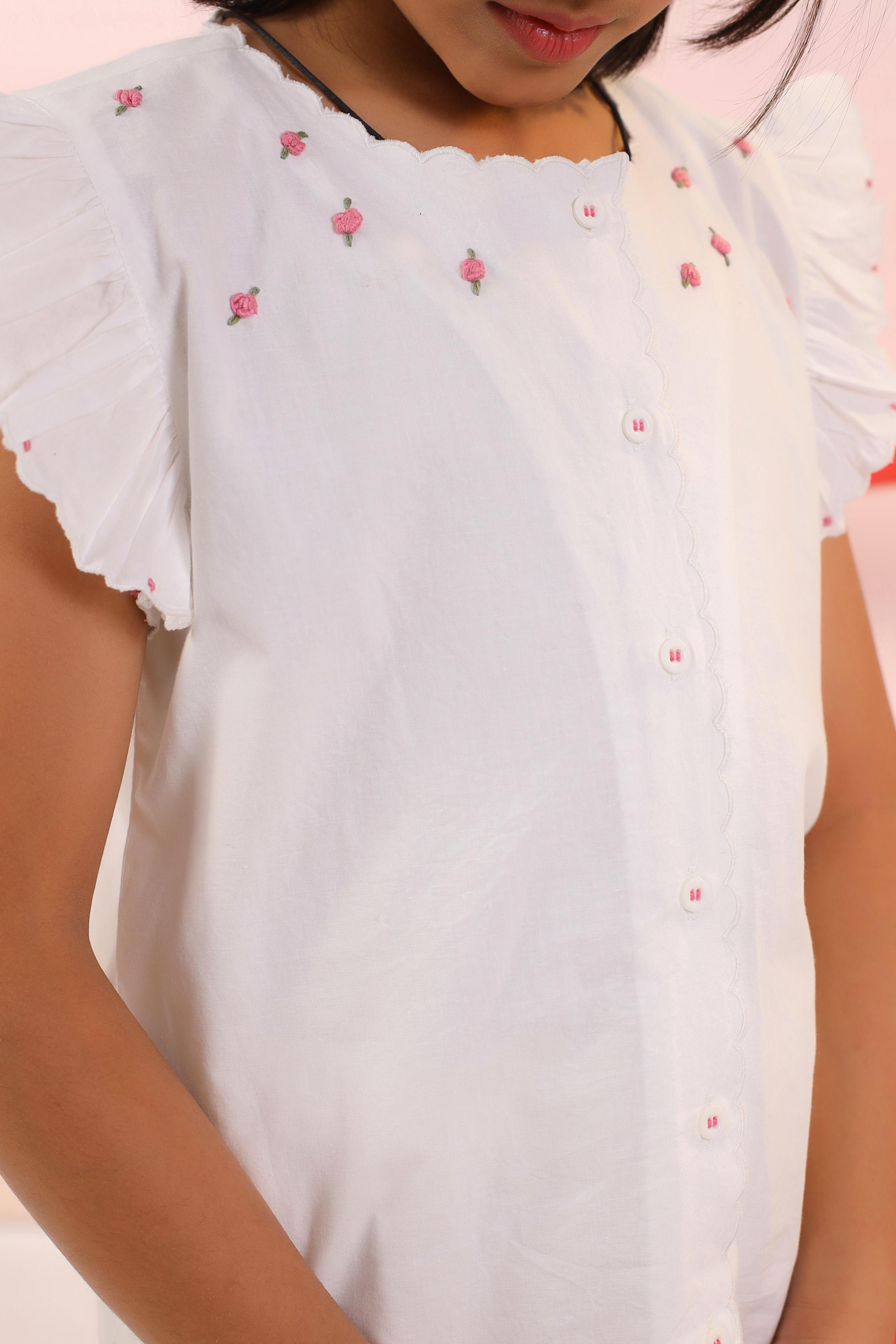 White Pink Embroidery PJ Set