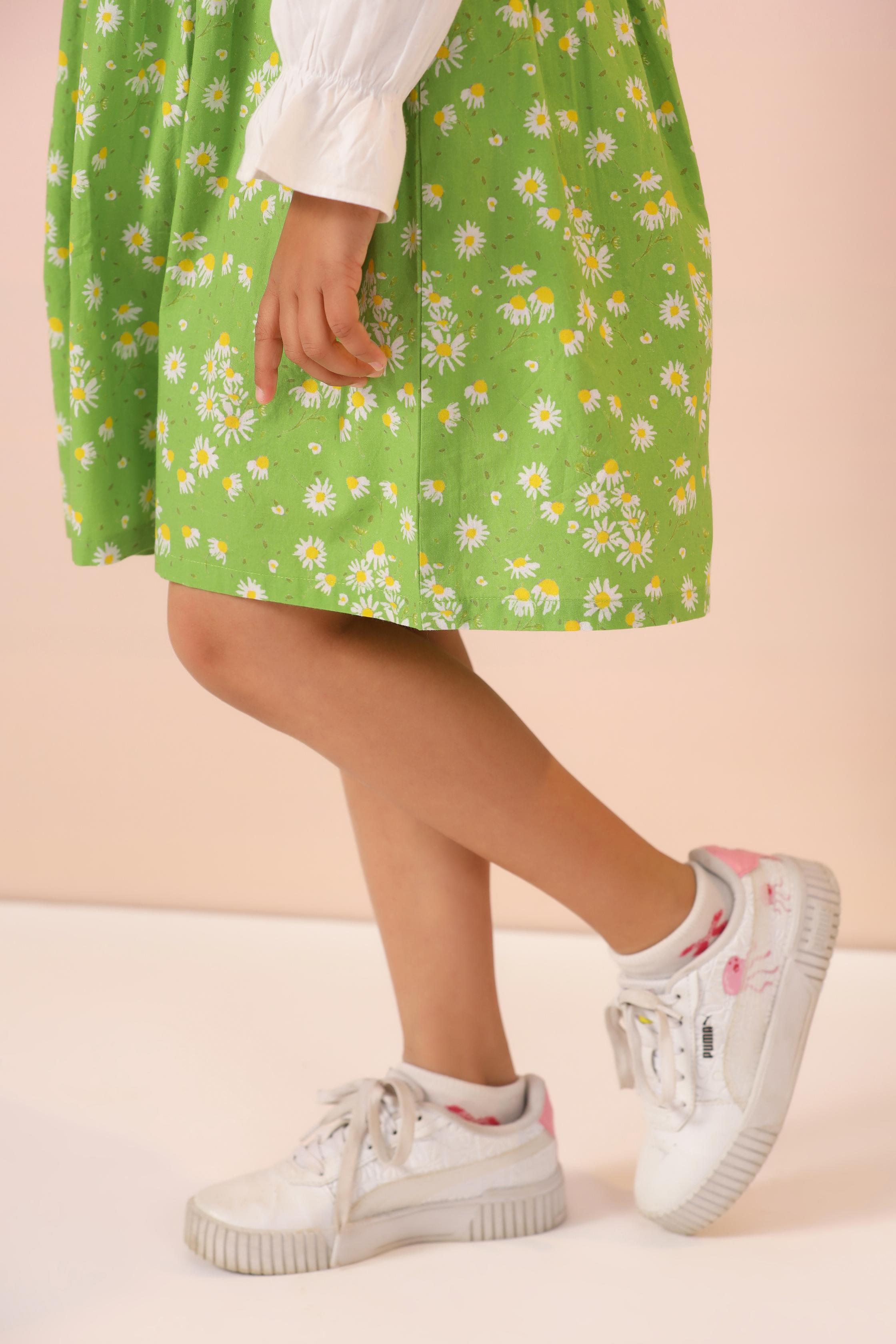 Green Sunflowers Pinafore Dress