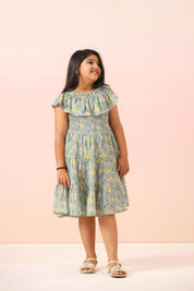 Green Garden Smocking Detail Dress