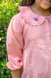 Pink Embroidery and Pin Tuck Detail Shirt