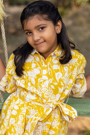 Yellow Floral Tie Detail Dress