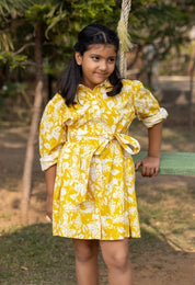 Yellow Floral Tie Detail Dress