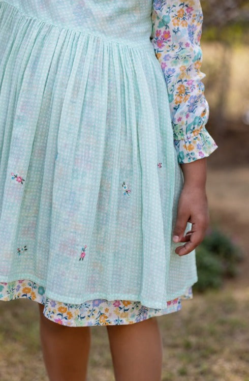 Floral and Checks Pinafore Dress