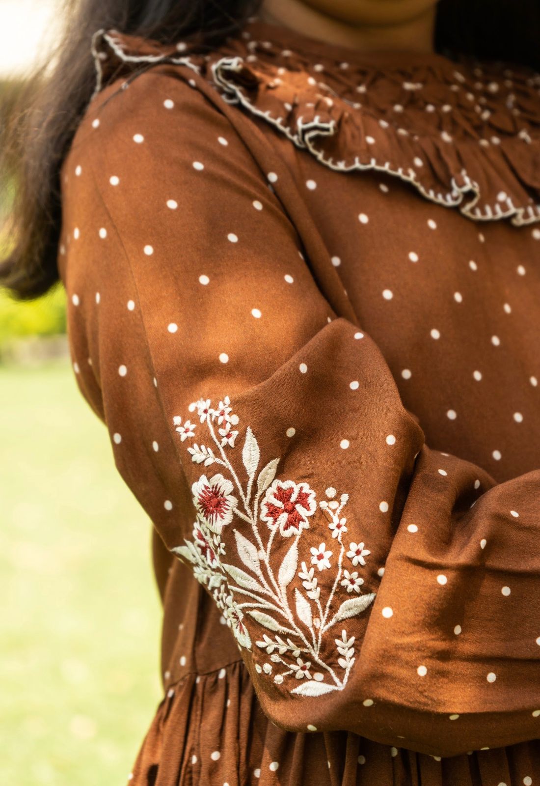 Embroidery Detail Polka Dot Dress