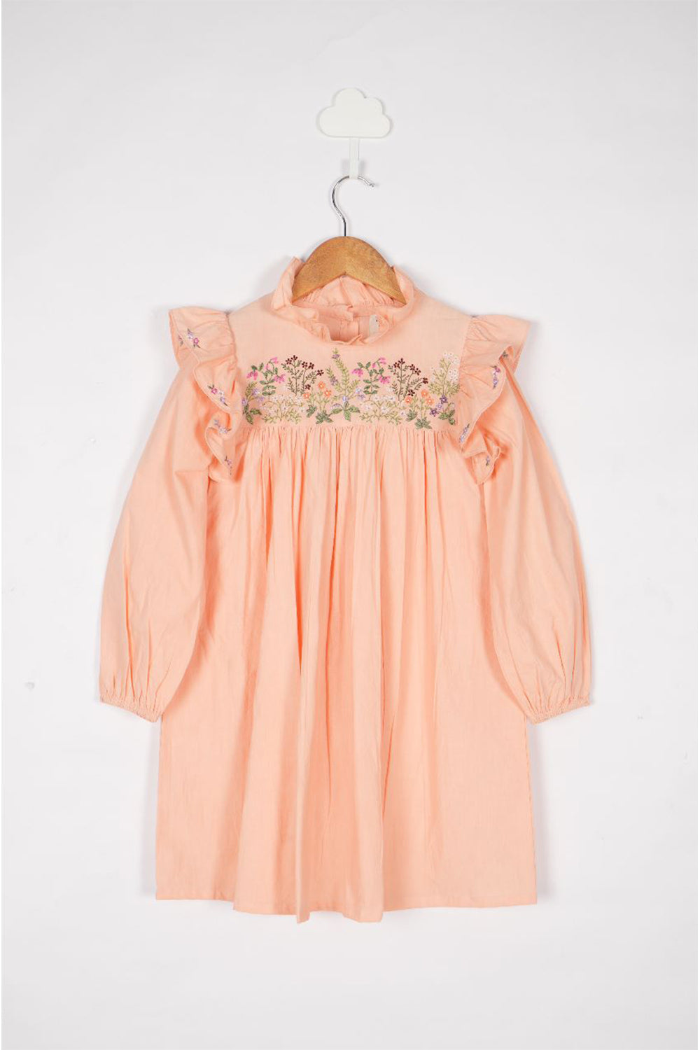 Peach Frill and Embroidery Detail Dress