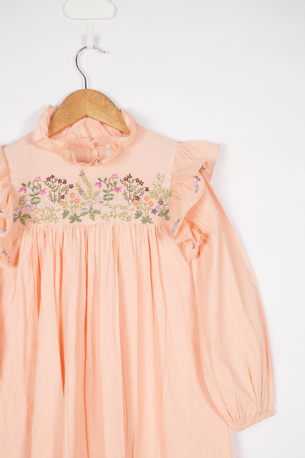 Peach Frill and Embroidery Detail Dress