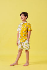 Yellow White Avocado Print Shirt Shorts Set for Boys