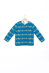 Blue Floral Embroidery Quilted Jacket for Girls
