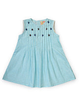 Blue Gingham Embellished Infant Dress for Girls