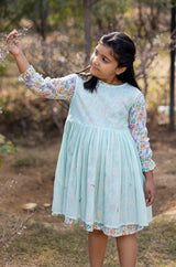 Blue Floral and Checks Pinafore Dress