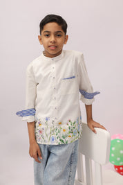 white floral embroidered shirt