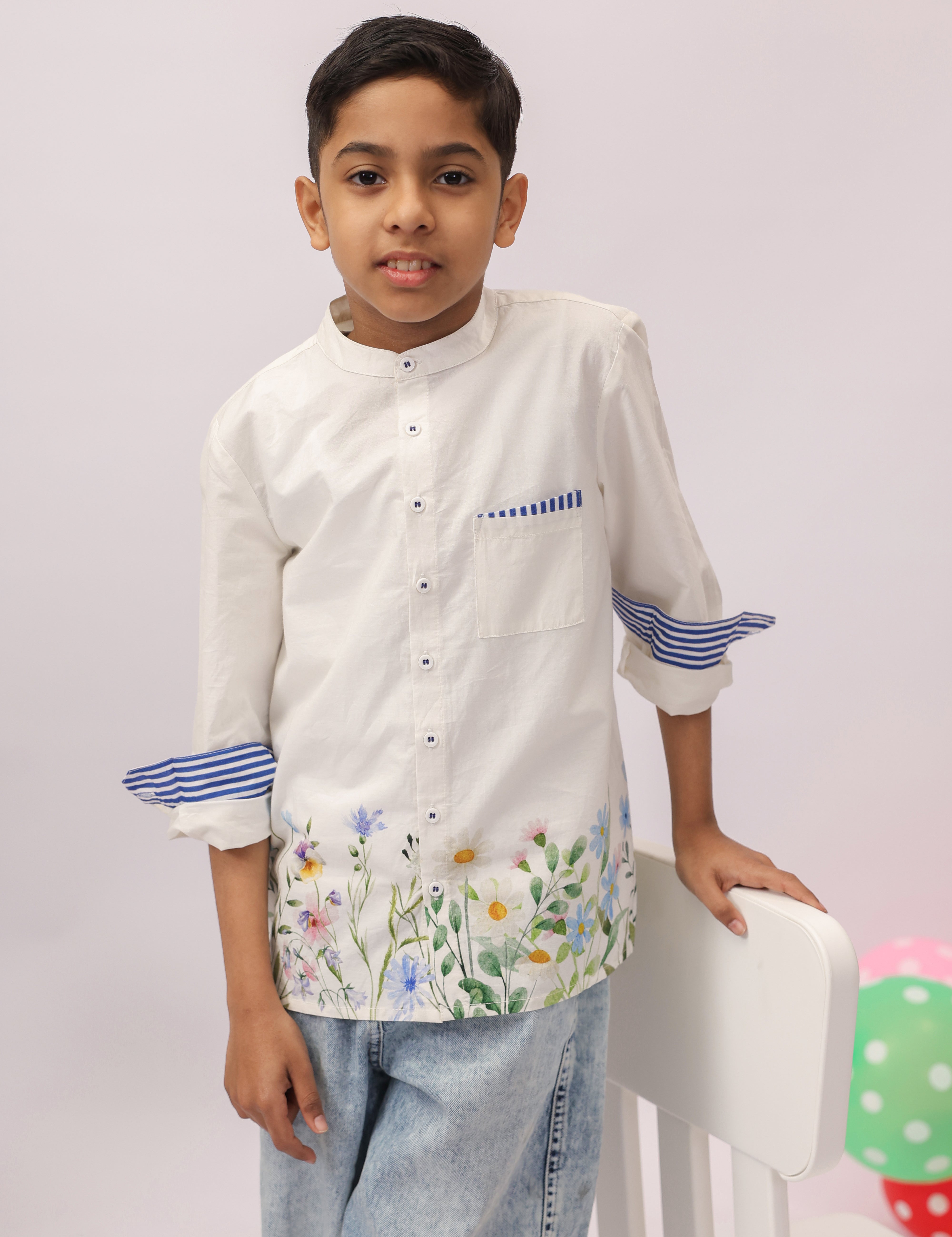 white floral embroidered shirt