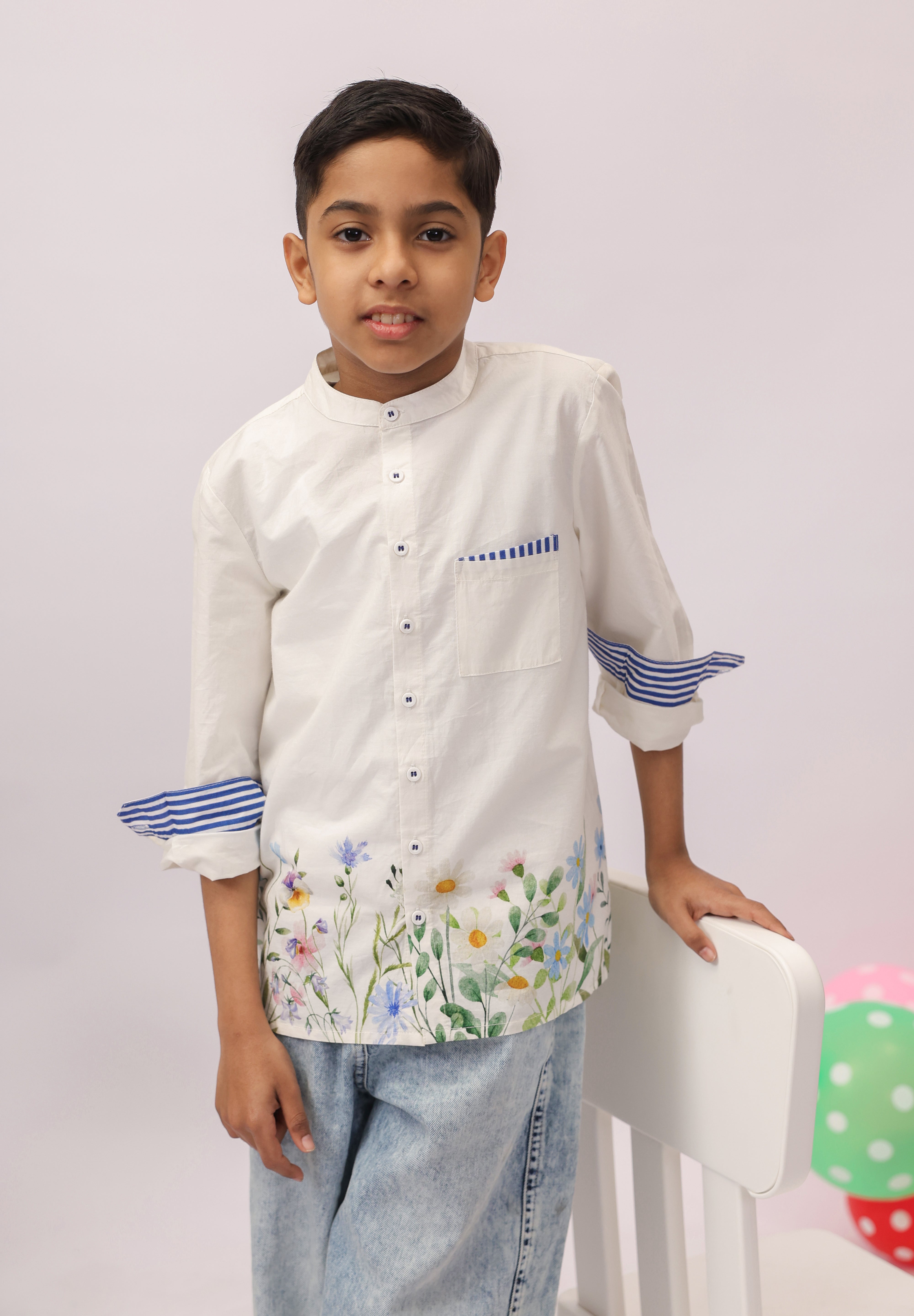 white floral embroidered shirt