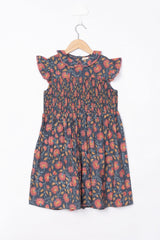 Smocked Dark Blue Floral Dress for Girls