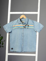 Blue Denim Shirt for Kids with Tropical Print