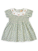 Floral Smocked Infant Dress with Floral Embellished Collar for Girls