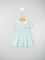 Gingham Checks Smoky Floral Embroidered Infant Dress for Girls
