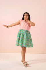 Pink Green Stripe & Floral Pattern Dress