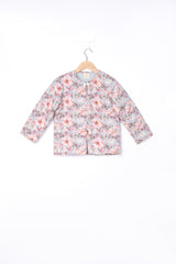 Light Blue Floral Print Quilted Jacket for Girls