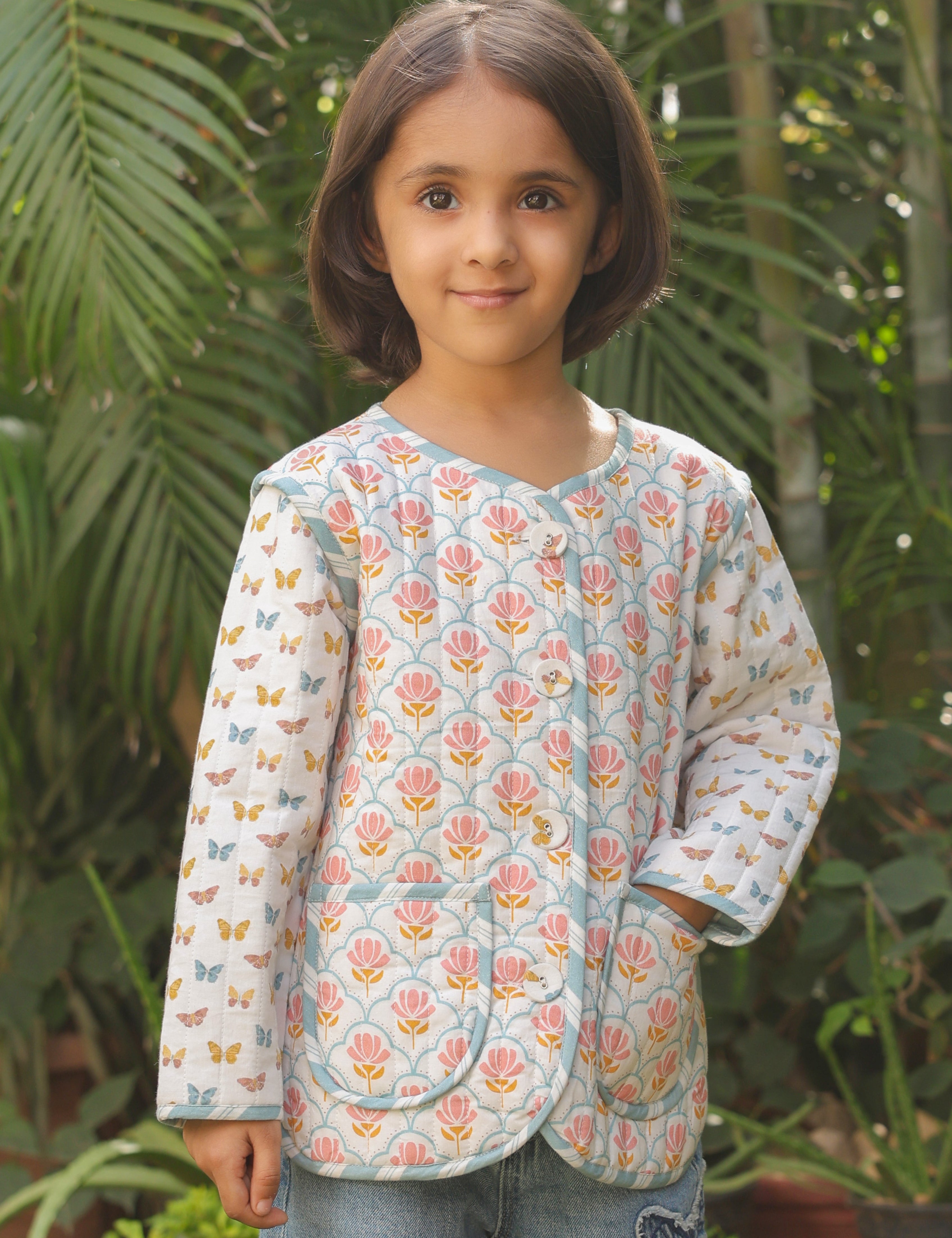 Multicolor Butterfly Garden Jacket for Kids by The Little Trunk