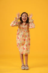 Orange Floral Print Smoky Dress