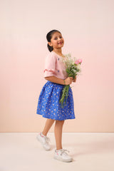Pink & Blue Floral Skirt/Shorts Set for Girls