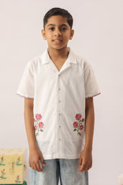 white floral embroidered shirt