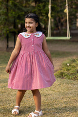 Red Stripe and Floral Embroidery Collar Dress