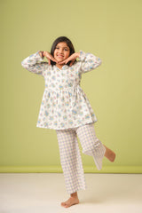 Angrakha Blue Floral PJ Set for Girls