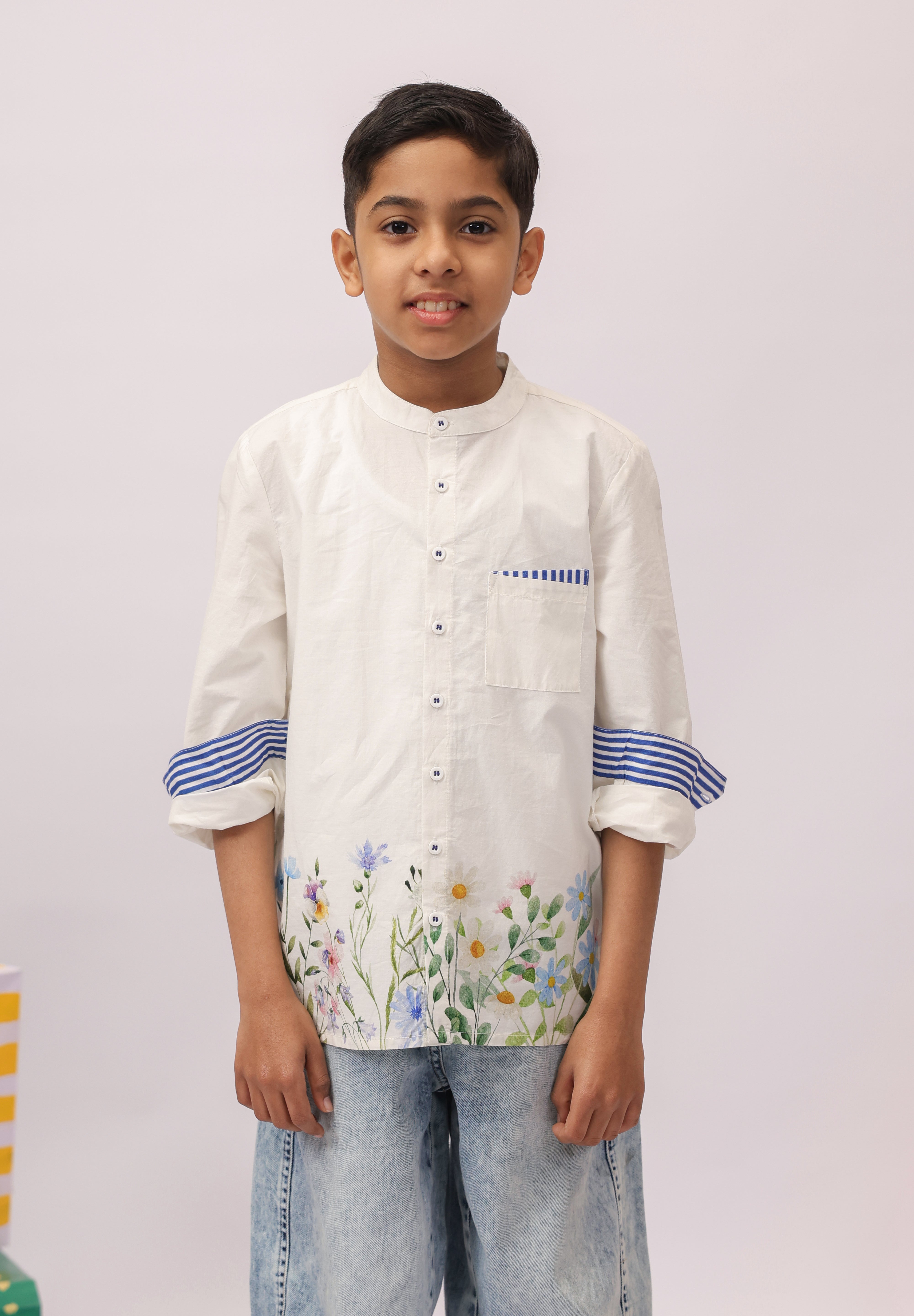 white shirt with embroidered flowers