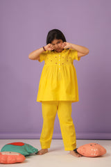 Yellow Smocking and Embroidery Detail PJ Set for Girls